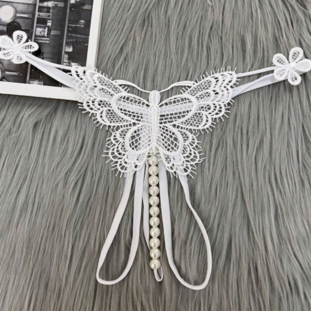 🦋 Mariposa de Encaje Perlado 🦋– Tanga Sensual Premium x 3💎✨