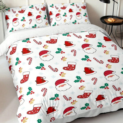 🎅🏻🎄 Juego de Cama Navideño Premium de 4 Piezas 🛏️– Edición Santa Festiva 🎄🎅🏻