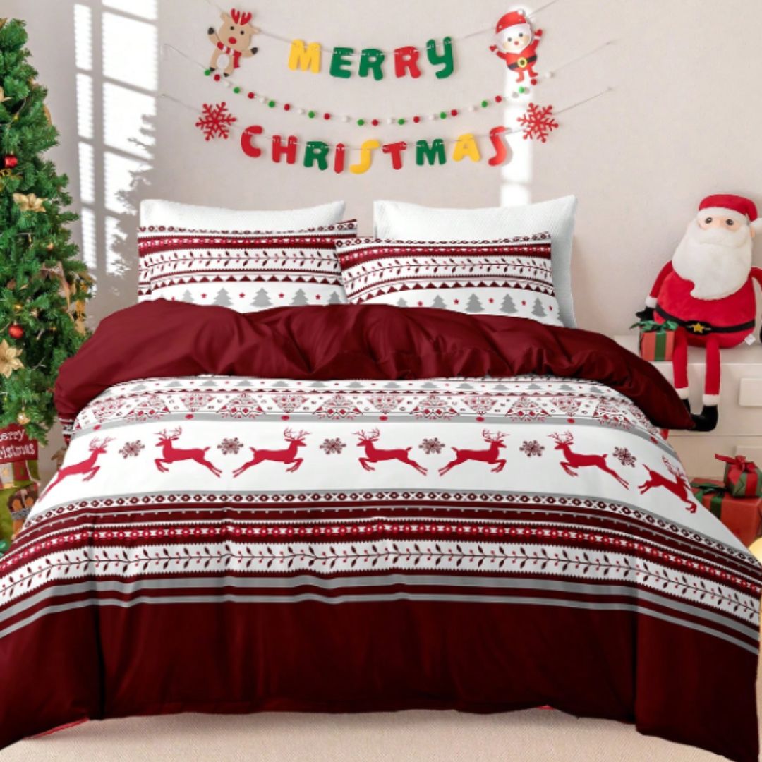 🎅🏻🎄 Juego de Cama Navideño Premium de 4 Piezas 🛏️– Edición Santa Festiva 🎄🎅🏻