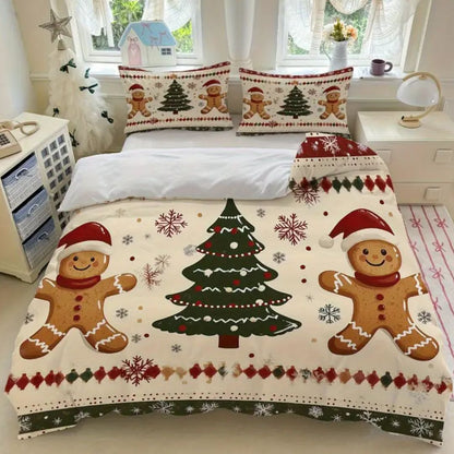 🎅🏻🎄 Juego de Cama Navideño Premium de 4 Piezas 🛏️– Edición Santa Festiva 🎄🎅🏻
