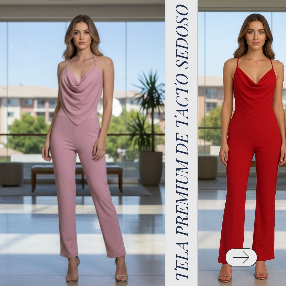 🌸 Set Elegante 2 Piezas – Top Halter Deluxe + Pantalón Largo 🤍