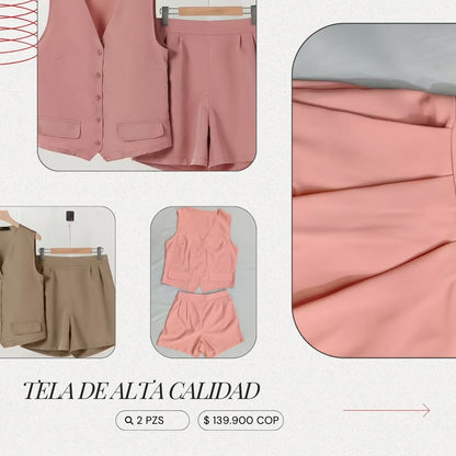 💎 Conjunto de Dos Piezas Mujer 💎– Chaleco + Bermuda | Estilo Minimalista🌿💫