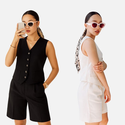 💎 Conjunto de Dos Piezas Mujer 💎– Chaleco + Bermuda | Estilo Minimalista🌿💫