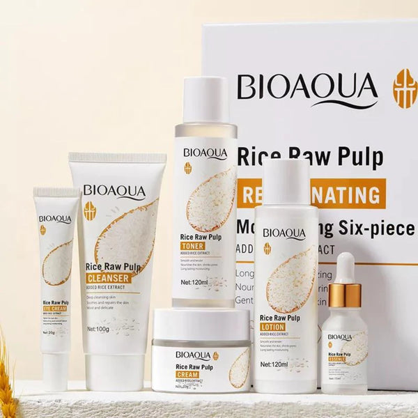 🌾🍃👩Kit x 5 Rutina Facial Oriental de Arroz | Tratamiento Facial Anti-Edad 👩‍🦳y Aclarante - BIOAQUA🌾🍃