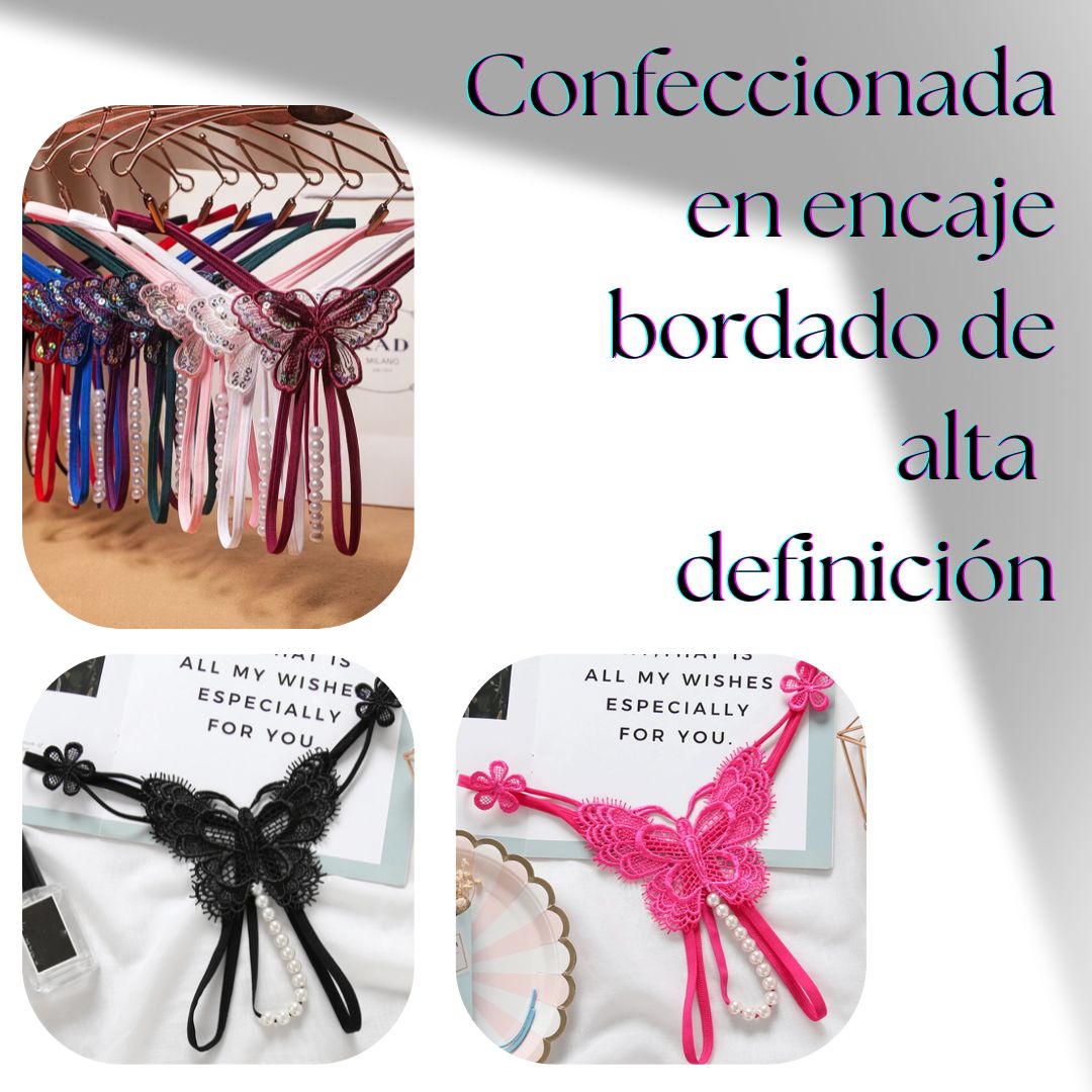 🦋 Mariposa de Encaje Perlado 🦋– Tanga Sensual Premium x 3💎✨