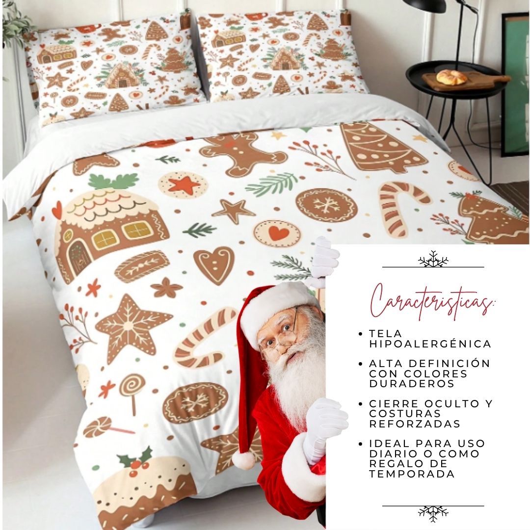 🎅🏻🎄 Juego de Cama Navideño Premium de 4 Piezas 🛏️– Edición Santa Festiva 🎄🎅🏻