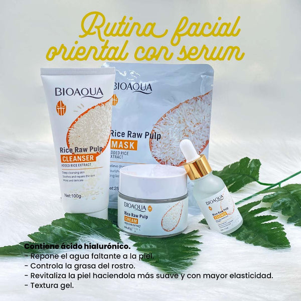 🌾🍃👩Kit x 5 Rutina Facial Oriental de Arroz | Tratamiento Facial Anti-Edad 👩‍🦳y Aclarante - BIOAQUA🌾🍃