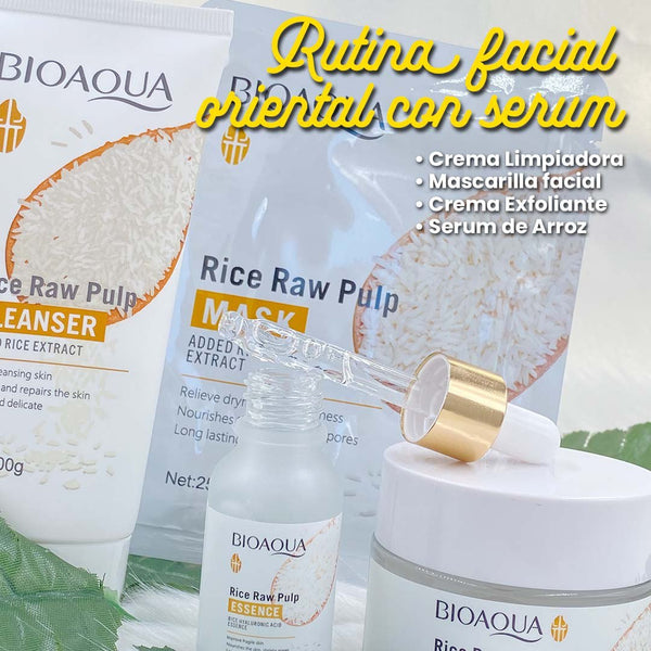 🌾🍃👩Kit x 5 Rutina Facial Oriental de Arroz | Tratamiento Facial Anti-Edad 👩‍🦳y Aclarante - BIOAQUA🌾🍃